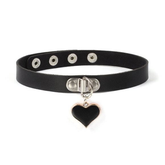 None Jewelry - Black Heart Choker Necklace 17" Dog Collar Punk Goth Sexy